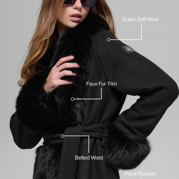 Alo Yoga Faux Fur Trimmed Longline Coat Regular Black - Picture 5 of 6